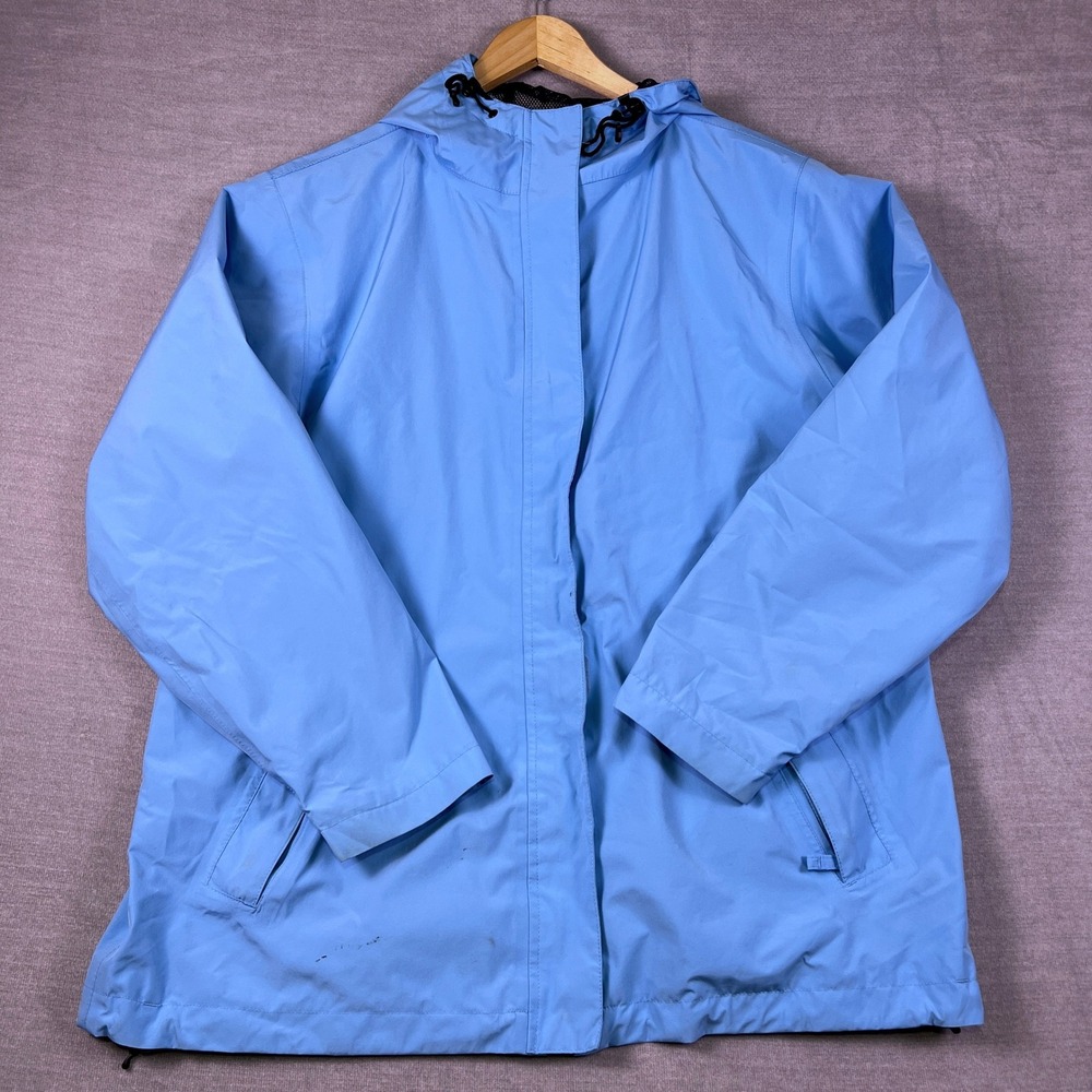 Lands' End Hooded Rain Jacket Full Zip Windbreaker Kids L 14-16 Blue Polyester